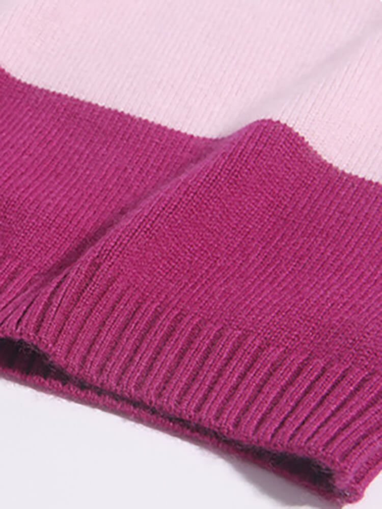 Girls Pink Gradient Colorblock Bunny Embroidered Cashmere Vest